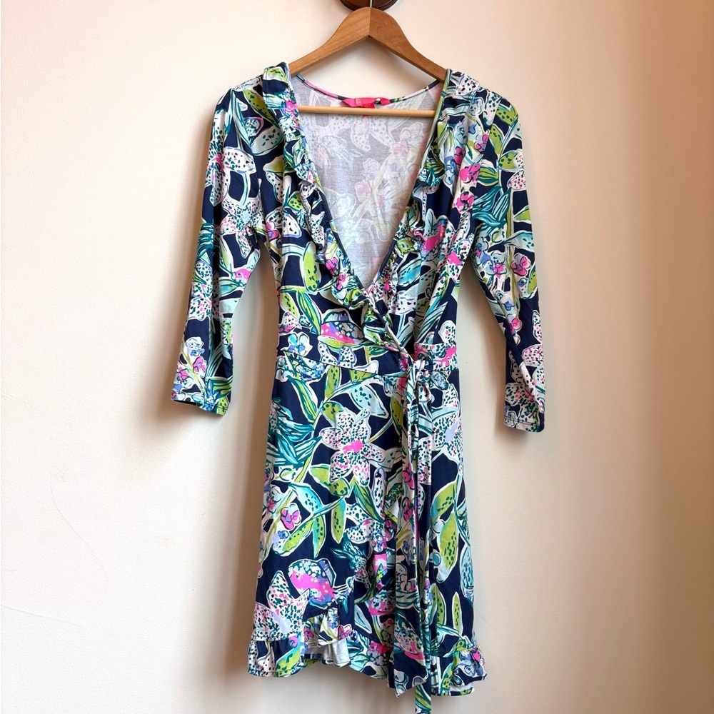 Lilly Pulitzer Blue and Purple Ruffled Wrap Sundress